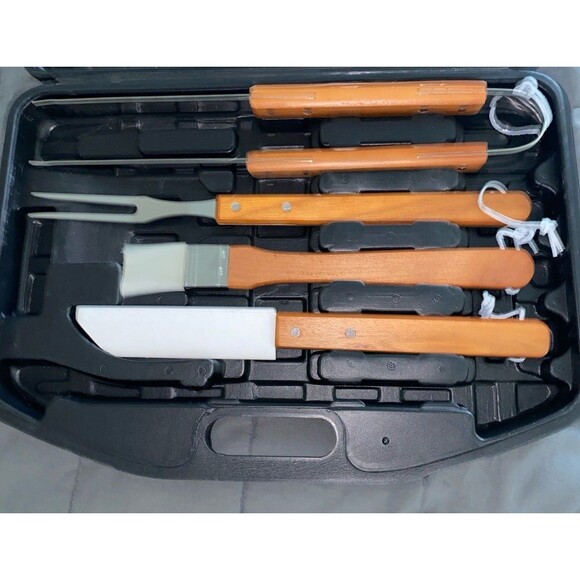 16 Pc BBQ Grill Tool Kit Spatula Tongs Brush Great Gift Barbeque Set with Case - Picture 2 of 5